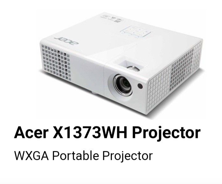 ACER X1373WH DLP Projector (Category: Projectors) located in Pasig City. Submitted by eclectic_stuff (Listing ID 1285101580, Image 1). Description: Expat used (used once only) w/ protection film/cover still Bought in Thailand ■ Package Contents ■ 🎈Sale-priced 🎈 Actual Value range > 20K - 25K • X1373WH DLP Projector • AC Power Cord • VGA Cable • Remote Control • User's Guide (CD-ROM) • Quick Start Guide • Security Card.