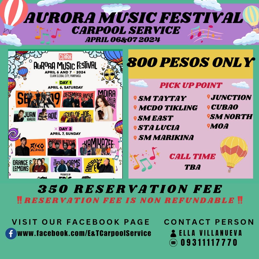 AURORA MUSIC FESTIVAL 2024 CARPOOL, Announcements on Carousell