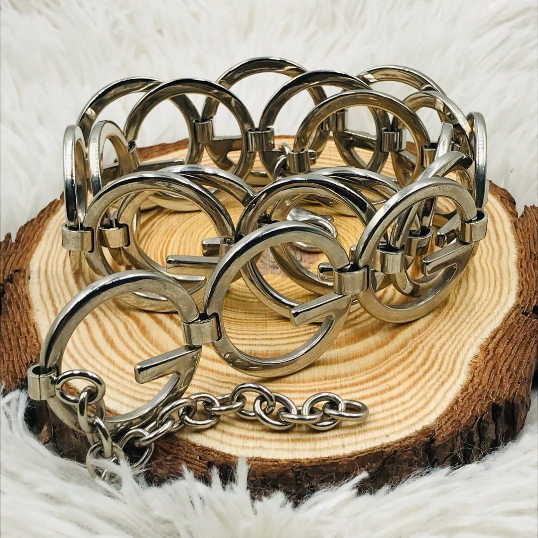 Authentic Gucci by Tom Ford G Logo Chain Silver Metal Belt from 1996