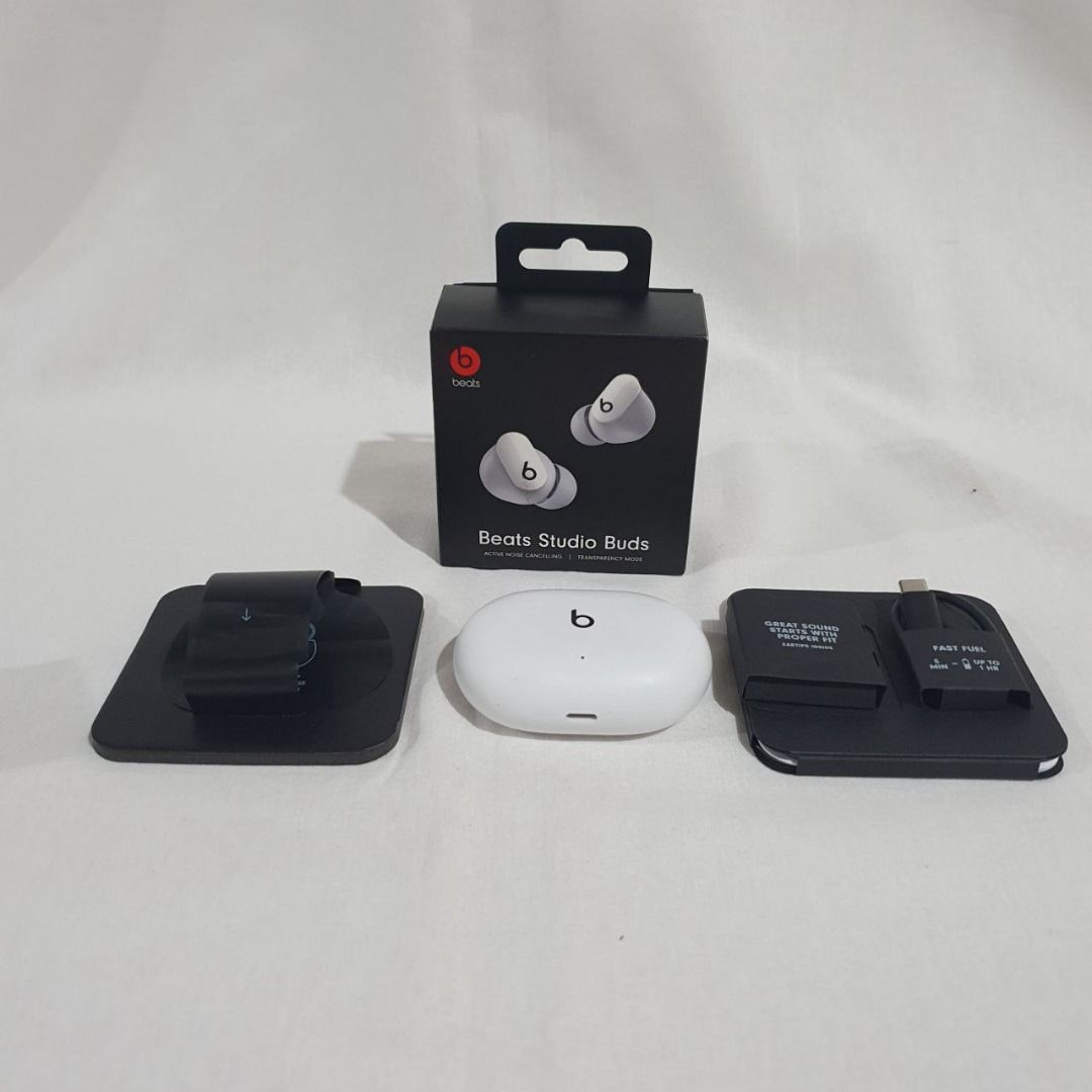 Beats Studio Buds - White (Category: Earphones) located in Mandaluyong City. Submitted by deedumms07 (Listing ID 1285165865, Image 2). Description: Beats Studio Buds - White Like New Complete with box Purchased in US.