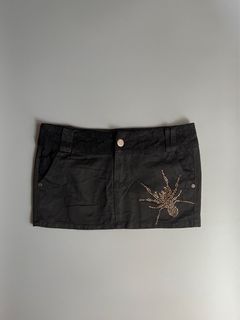 Black Micro Mini Skirt with Spider Rhinestone