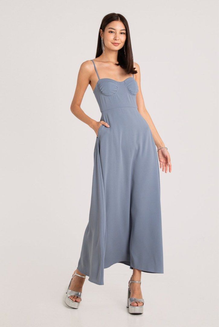 Cassan Drawstring Denim Dress in Blue