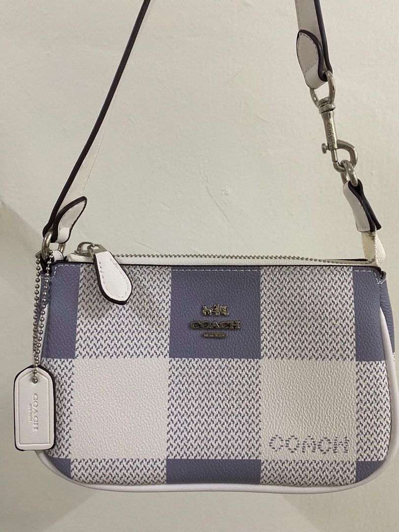 Coach Christmas Limited Blue and White Checkered Mahjong Bag