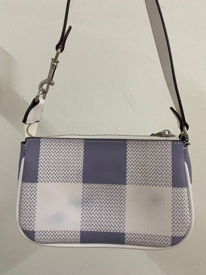Coach Christmas Limited Blue and White Checkered Mahjong Bag