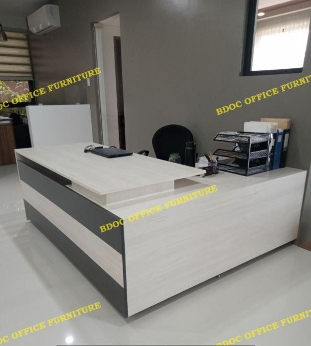 color white managers table with gray lining / office partition / office ...