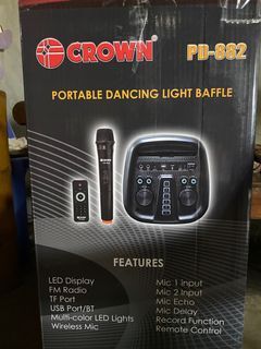 Crown PD-882 200W Portable Wireless Speaker System with Mic, Bluetooth, USB / TF Port, LED Display, and Max 4-8 Ohms