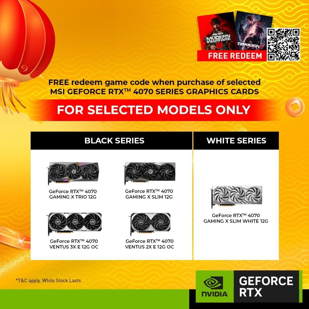 Don t Miss Out Redeem Call of Duty Modern Warfare III or TEKKEN 8 Game Code with purchase of select MSI GeForce RTX 40 Series Graphics Cards