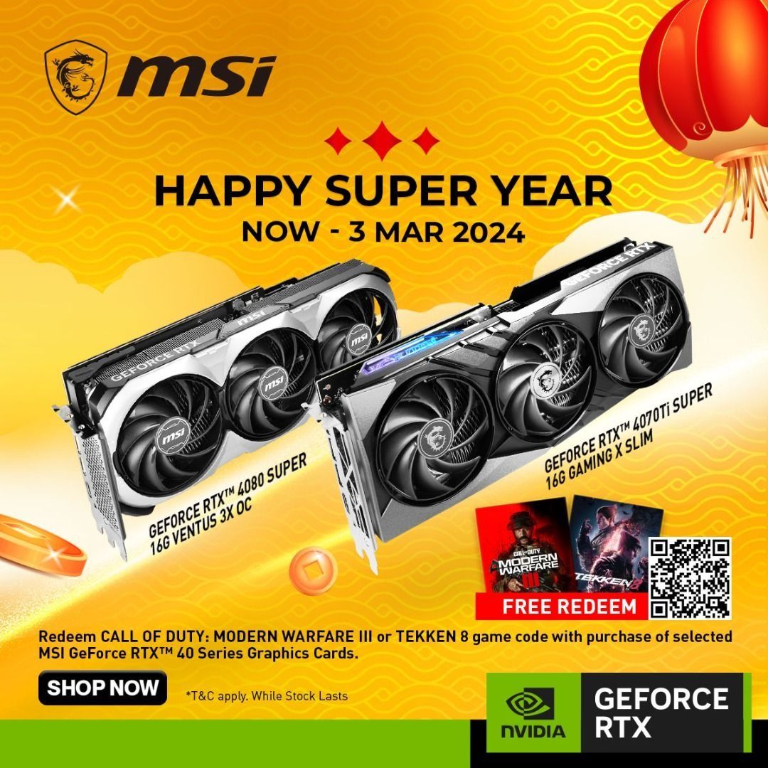 Don t Miss Out Redeem Call of Duty Modern Warfare III or TEKKEN 8 Game Code with purchase of select MSI GeForce RTX 40 Series Graphics Cards