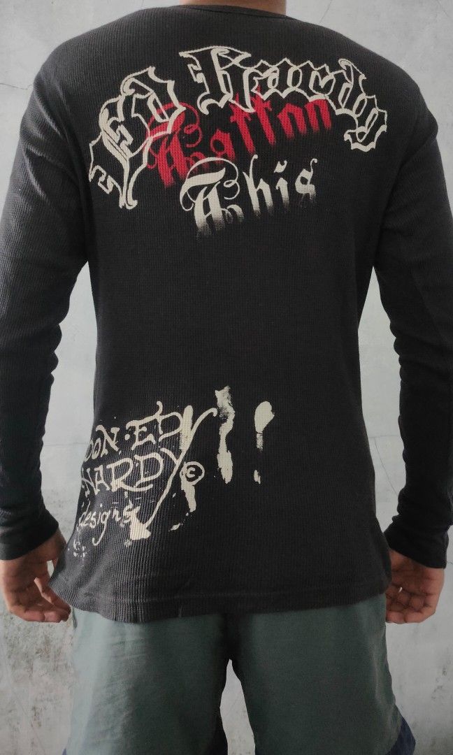 Ed Hardy SKULL FLAME - Long sleeved top - charcoal/dark grey