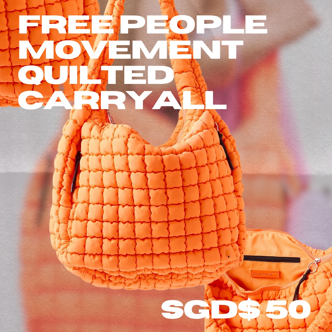 FREE PEOPLE MOVEMENT QUILTED CARRYALL ORANGE PUFFY BAG Women s