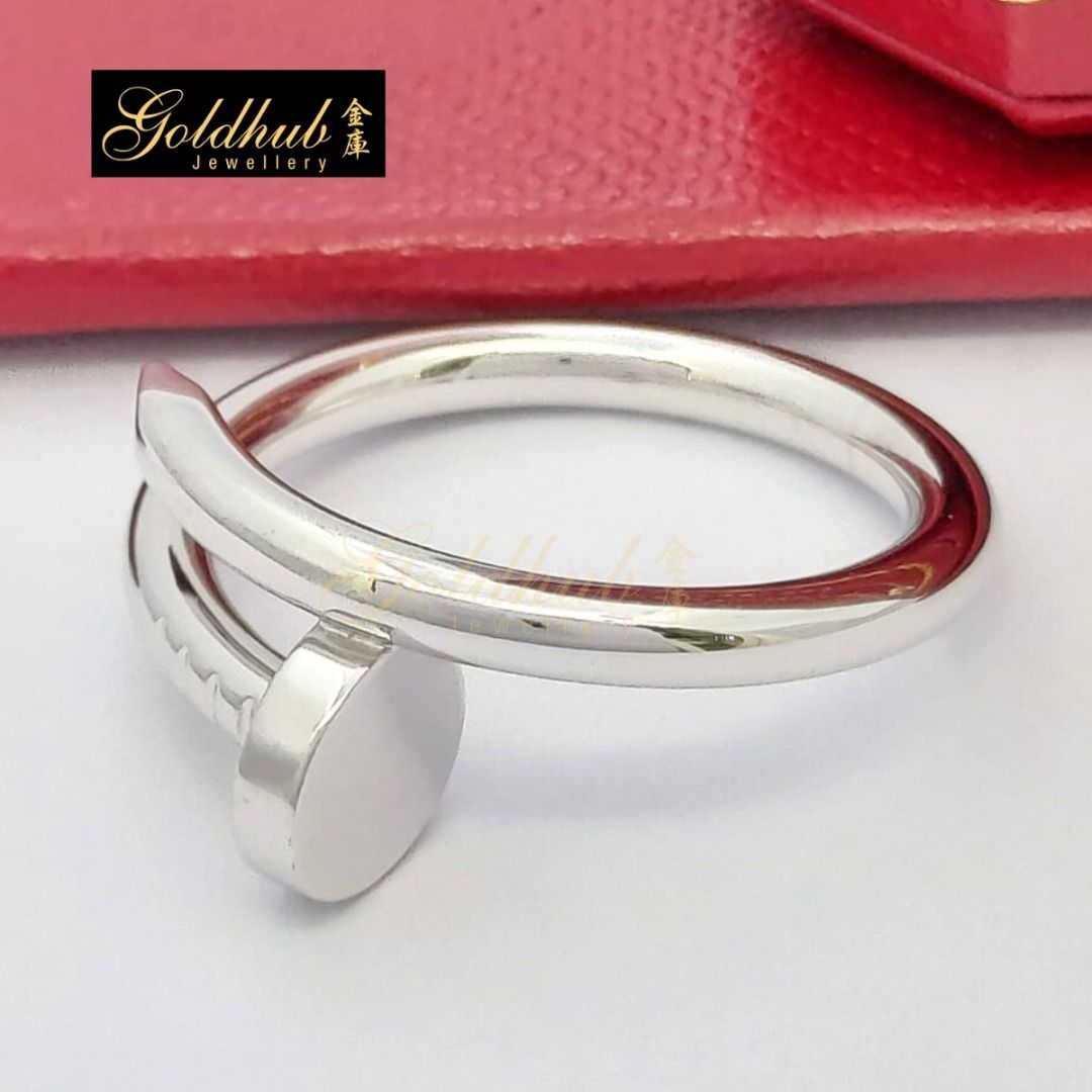 Full Set EU Size 57 Pre loved Cartier Juste Un Clou Ring in 750 White Gold Certificate and Box GR00577