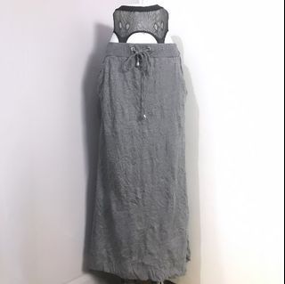 Grey Garterized Drawstring Maxi Midi Long Skirt (Y2K, GRUNGE, GOTHIC, GOTH, ALT, EMO, CYBER, ACUBI)
