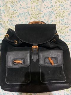 Gucci Bamboo Suede Backpack(Black)