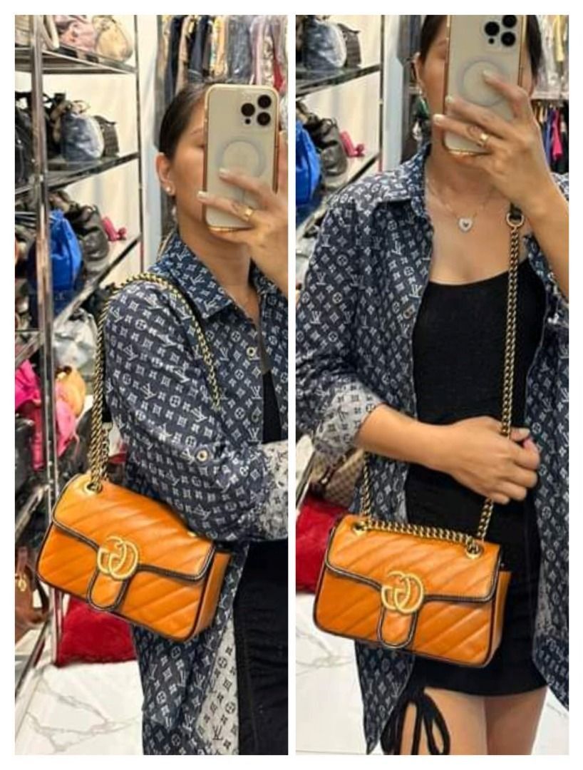 Gucci Matelasse GG Cognac Marmont Shoulder Bag