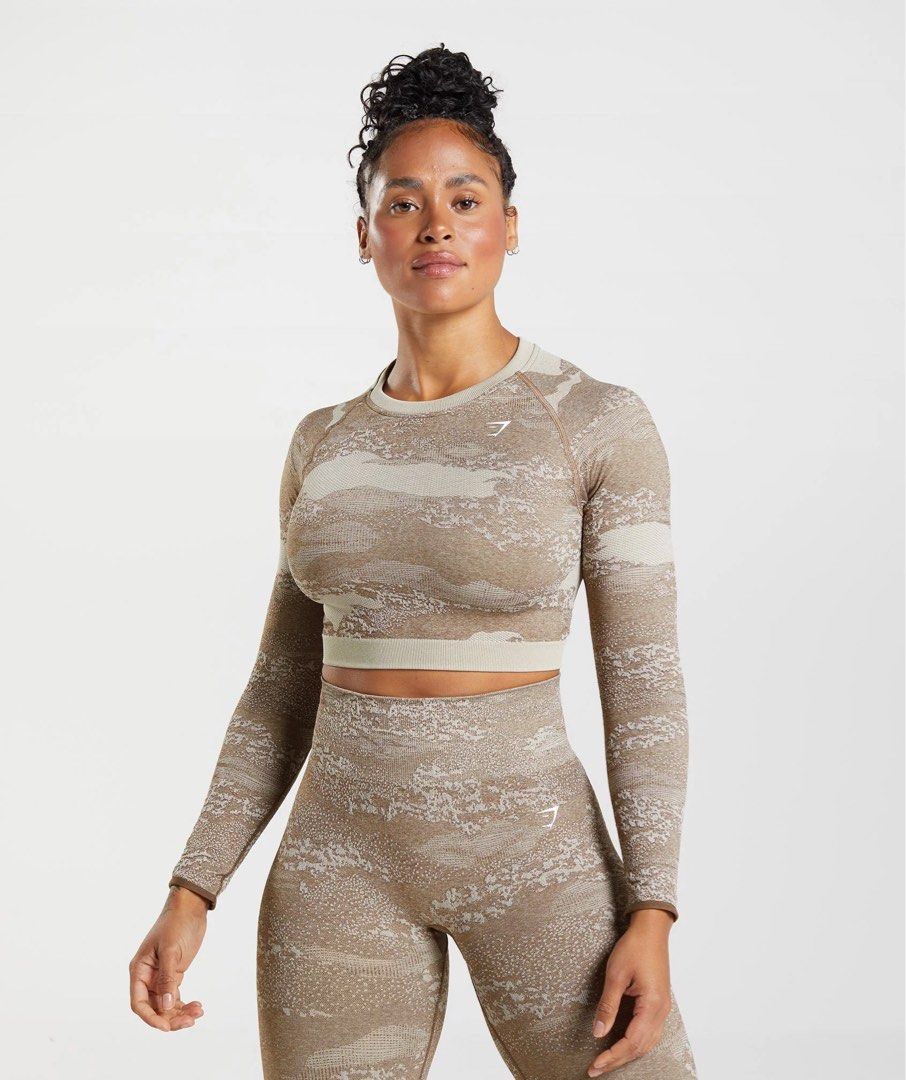 Gymshark (Size M) ADAPT CAMO SEAMLESS LACE UP BACK TOP, Women's