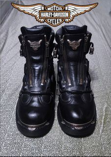 HARLEY DAVIDSON WOMENS CUSHIONED BLACK LEATHER BIKER MOTORCYCLE BOOTS DOUBLE ZIP