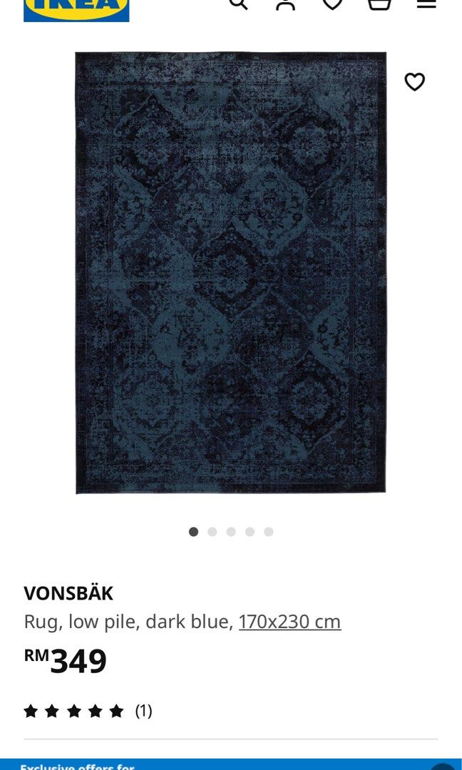 IKEA VONSBÄK ヴォンスベク 170x230cm VONSBÄK rug, low pile, dark blue, 6'7