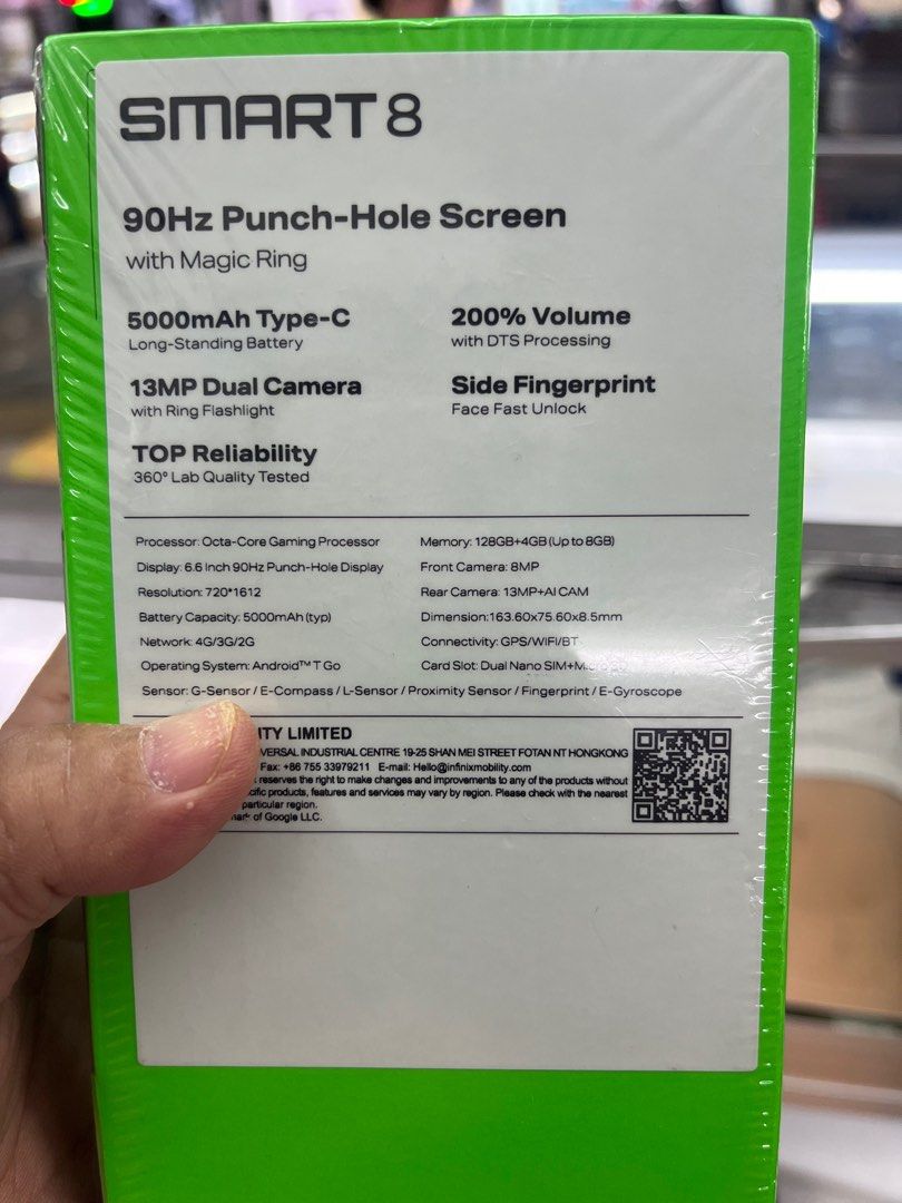 Infinix smart 8 8/128g (Category: Android Others) located in San Juan City. Submitted by allsite (Listing ID 1285088555, Image 2). Description: Infinix smart 8 8/128g brandnew 1 year warranty Physical store Allsite marketing unit 6 second gloor theatre mall greenhills 09062677651.