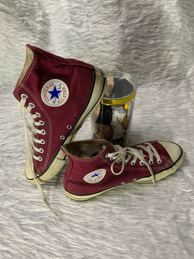 Kasut Vintage Converse hi cut maroon shoes