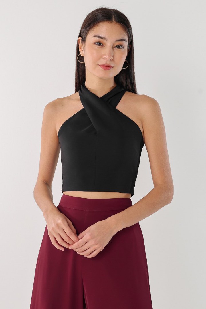 AVA COTTON JERSEY PADDED RUCHED CAMI TOP (BLACK)