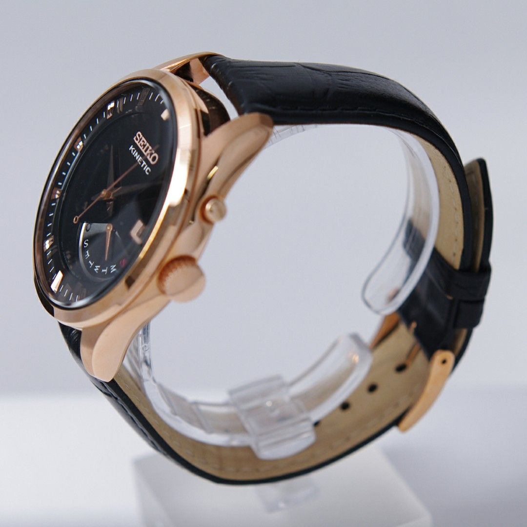 Lowest Price Seiko SRN078 Men s Kinetic Black Dial Leather Strap