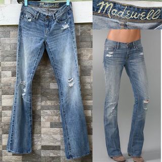 Madewell Bootlegger Worn And Torn Jeans bootcut mid rise denim jeans - MADEWELL ripped distressed light washed jeans - bell bottoms bell bottom jeans Y2K jeans 2000s jeans - Size US jeans 25 or waist: 29-30”