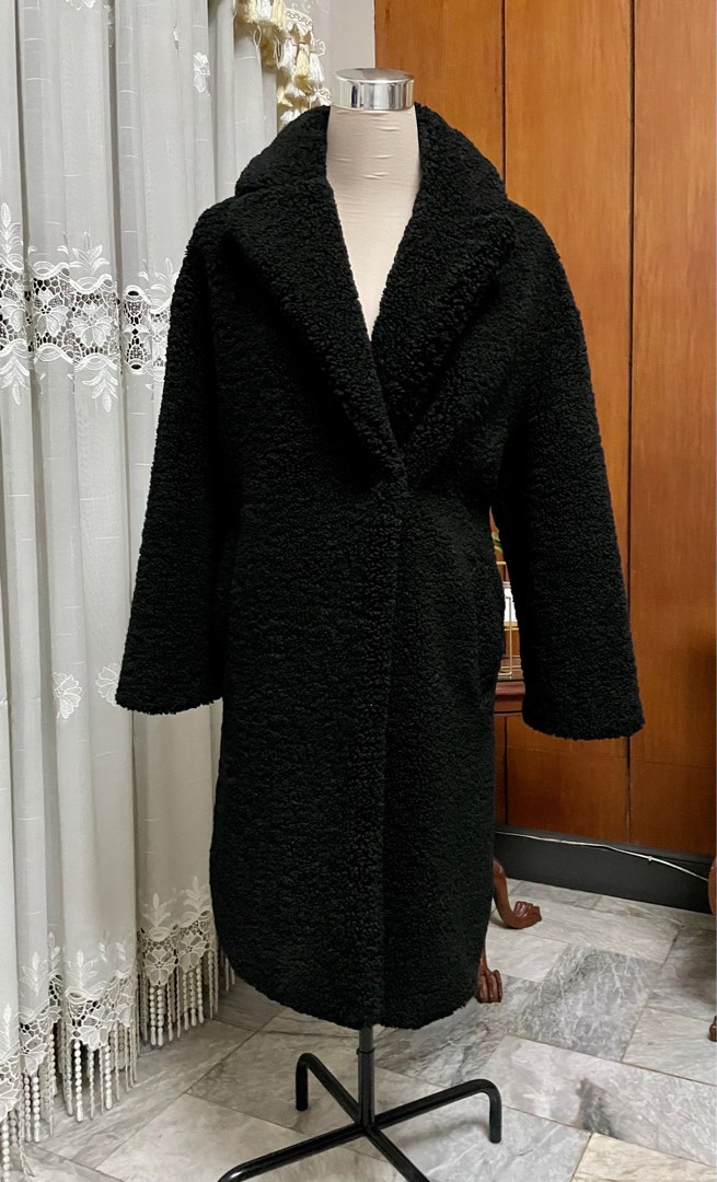 Zara navy teddy coat store
