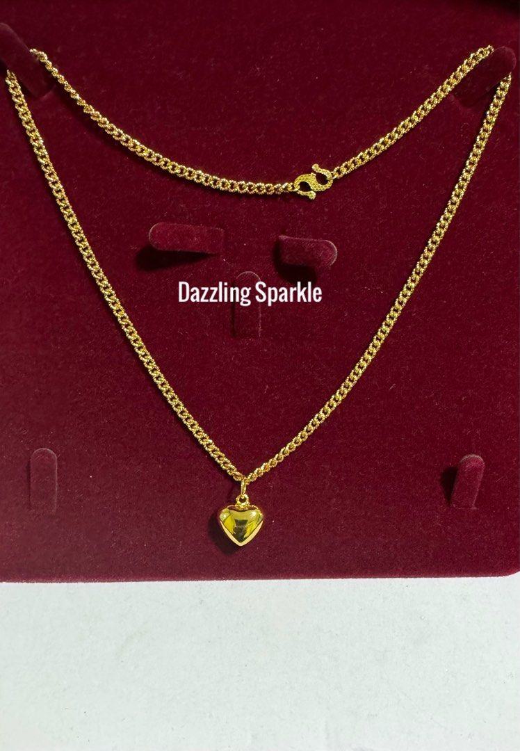 Necklace love Set 100 Bangkok premium 916 gold plated Fish bon chain with pendant set cop 916 width 3 mm length 45cm long lasting quality