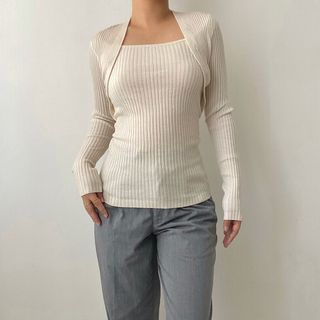 Oat white ribbed knit bolero top