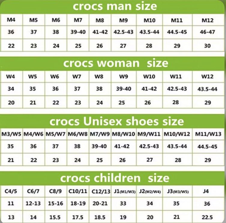 Crocs m10 size chart shop