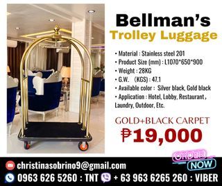 ON-HAND BELLMAN TROLLEY LUGGAGE GOLD AND BLACK - GOLD AND BLACK CARPET