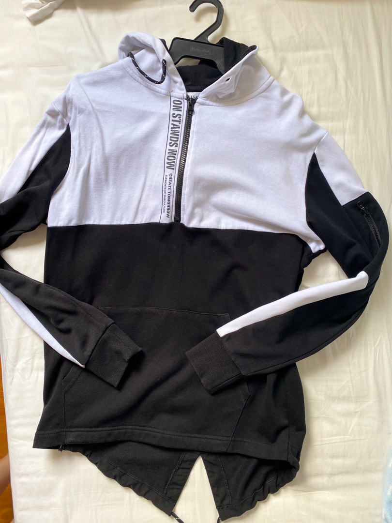 pull bear colour block quarter zip hoodie streetwear