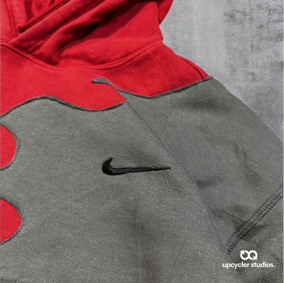 Reworked Nike Hoodie Grey Red Cropped Fit