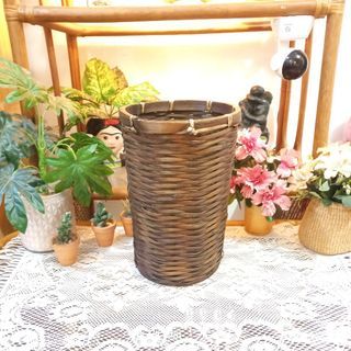 Rustic rattan basket planter pot