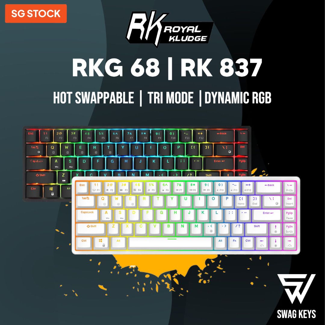 【SG】Royal Kludge G68 - 65% Bluetooth Wireless Wired Mechanical Gaming Keyboard | Tri Mode with 4 Devices | Dynamic RGB Backlit | Hot Swap628630592238111127