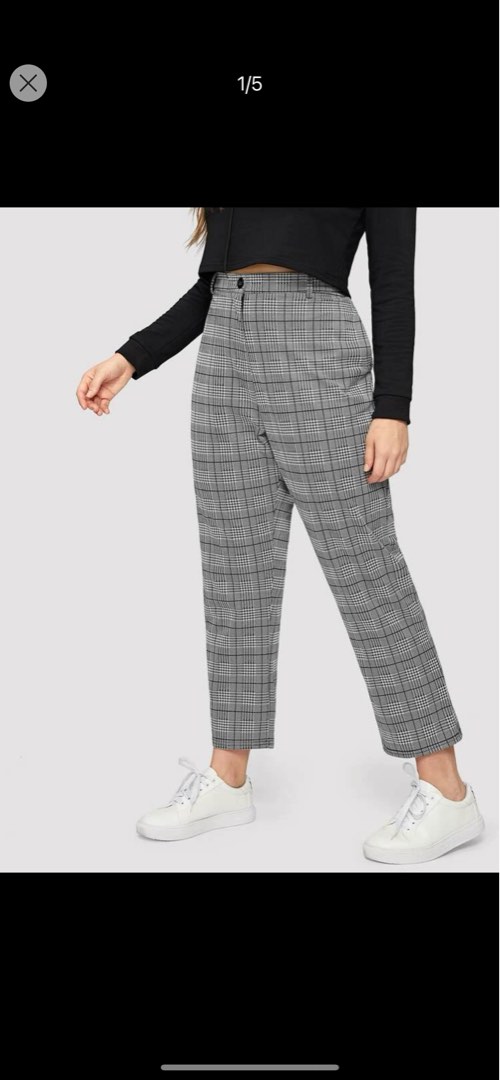 Shein plaid buttoned pant - Cameo Outfits