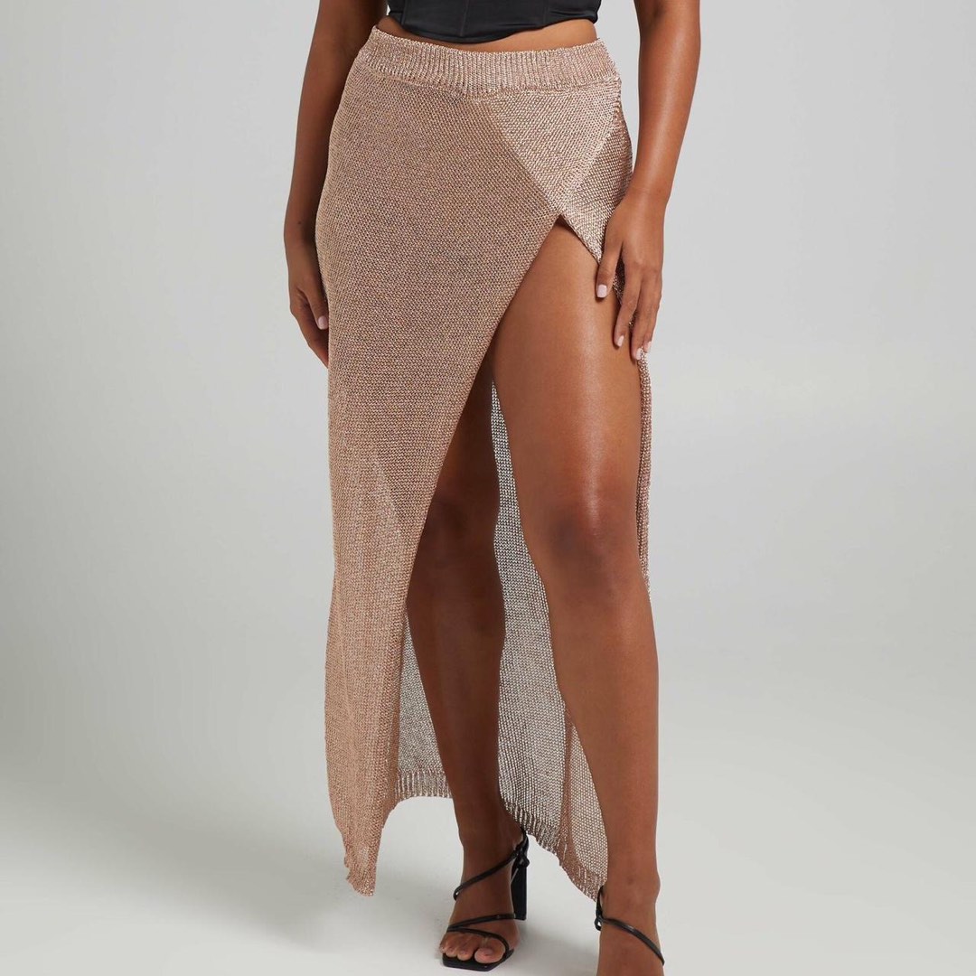 Gold metallic 2025 knit skirt