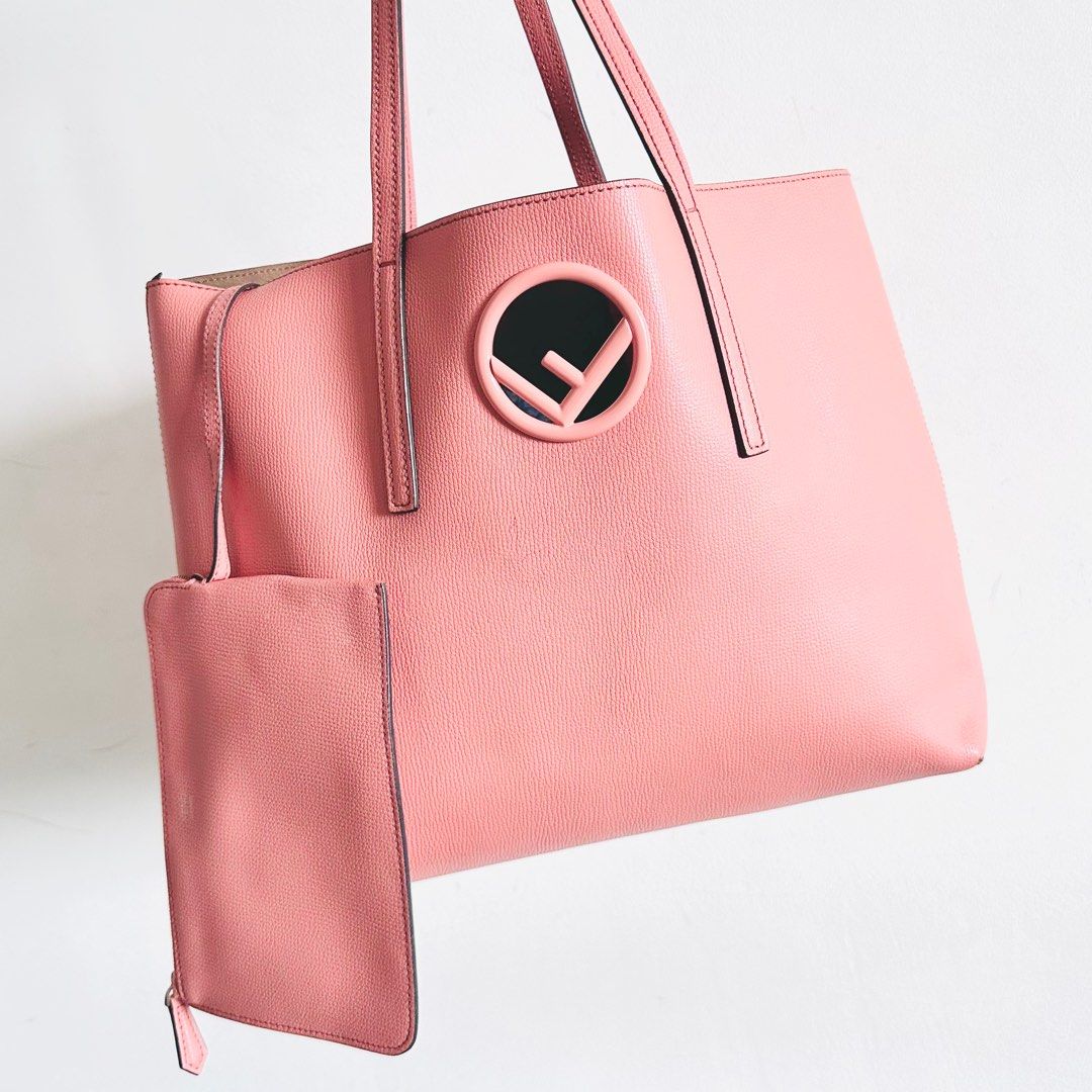 Fendi f logo online leather shopper tote