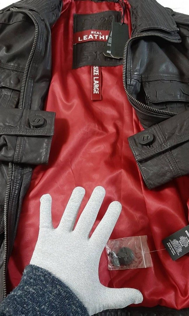 全新正品Superdry Real Leather 極度乾燥咖啡色軍肩真皮皮衣外套L(推薦 