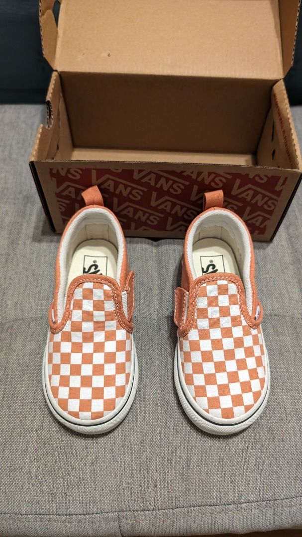 Unisex Vans slip on sneakers rare orange checkerboard Babies