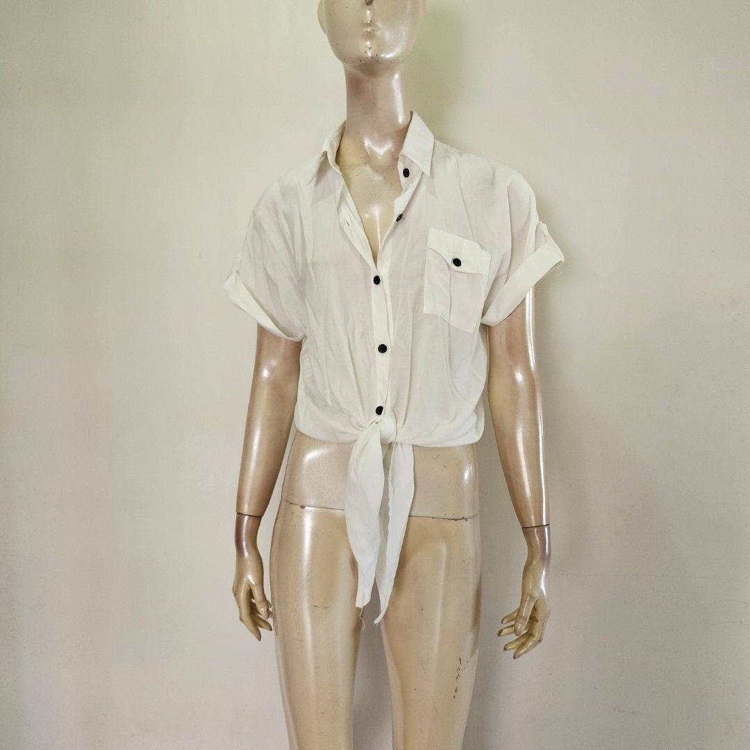 white tie up blouse