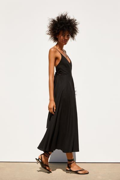Zara Poplin Midi Dress in Black, Women's Fashion, Dresses & Sets, Dresses  on Carousell