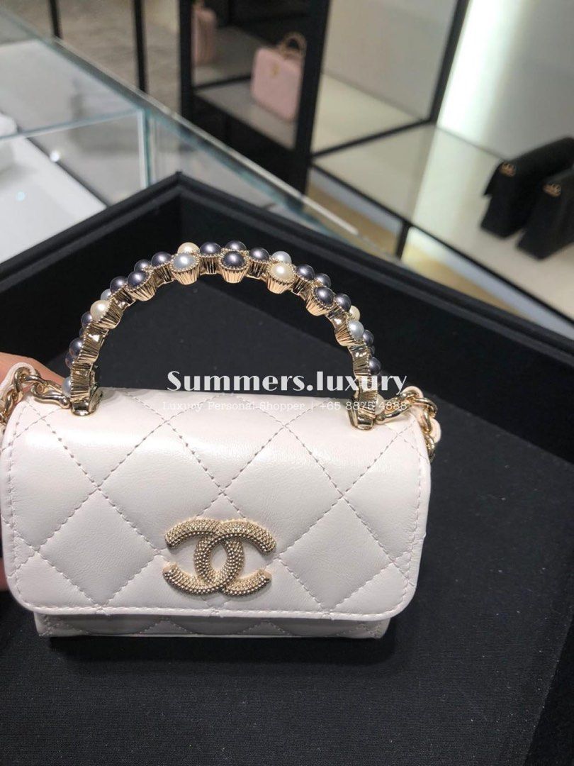 24P Chanel Mini Pearl Handle Clutch With Chain