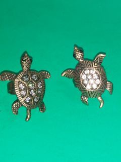 2 "VINTAGE Turtle-Designed RINGS"/BRASS/With faux diamonds/Wonderful to wear/Sosyal!