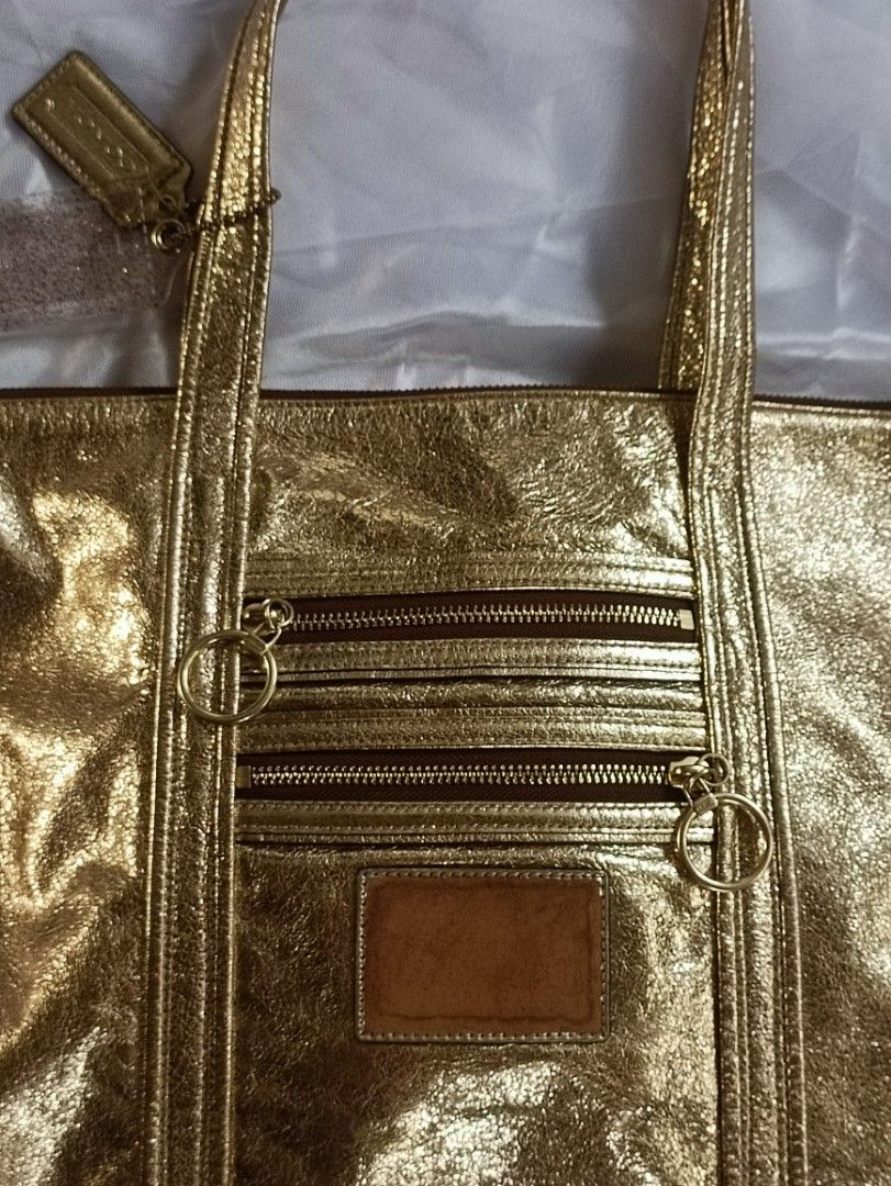 Authentic Coach Poppy Metallic Gold Tote Bag Women s Fashion Bags Wallets Tote Bags on Carousell
