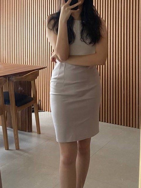 beige light coloured pencil skirt tight skirt for work, Women's