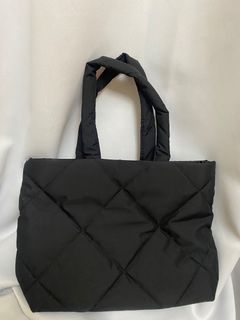 Black Puff Tote Shoulder Laptop Bag with Zipper
