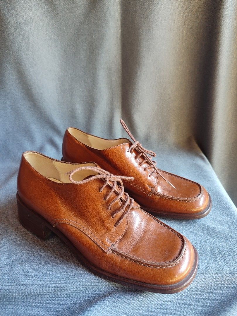 brown vintage miu miu square toe leather dress shoes, Women's ...