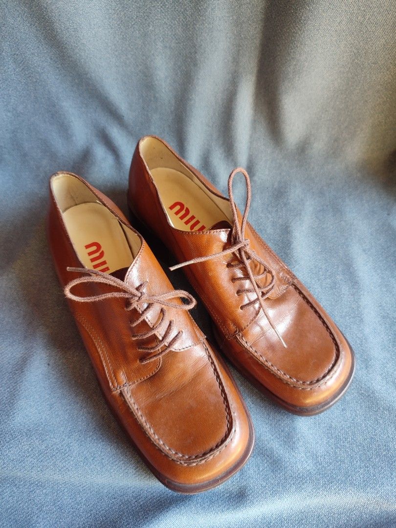 brown vintage miu miu square toe leather dress shoes