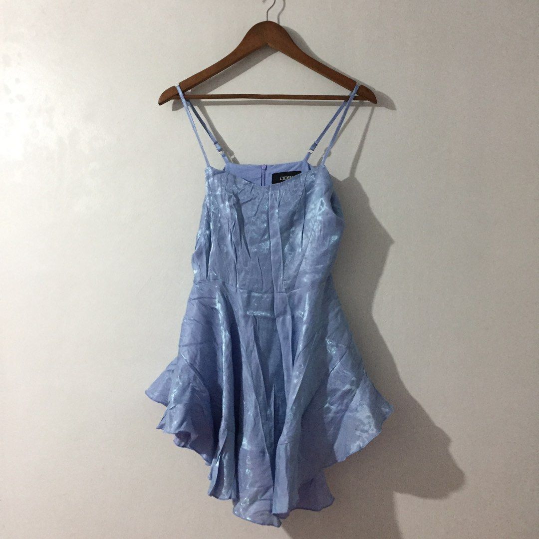 CIDER Baby Blue Metallic Ruffle Mini Romper Dress, Women's Fashion, Dresses  & Sets, Rompers on Carousell